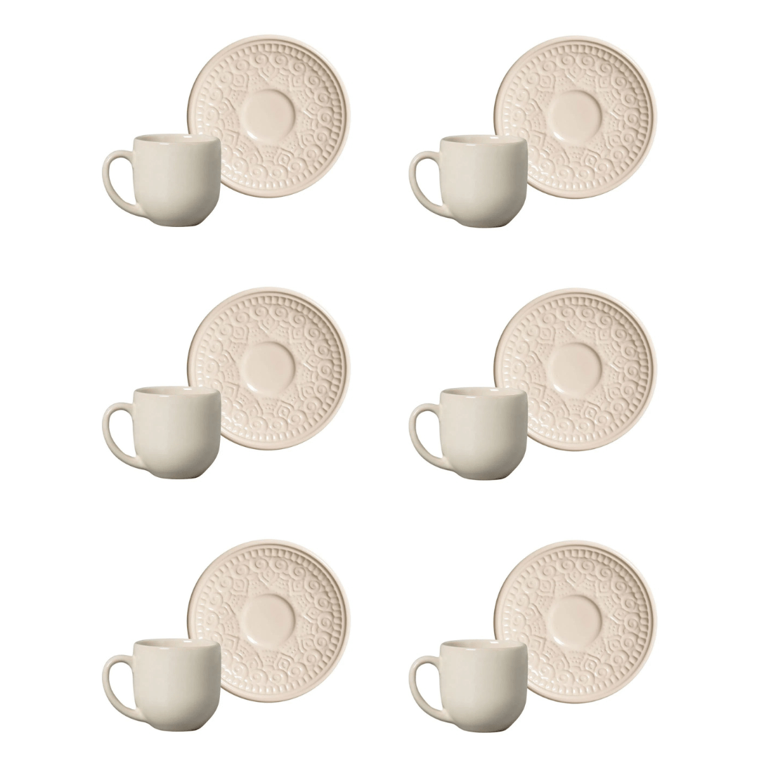 Jogo 6 Xícaras de Café com Pires Agra Cru 112ml - Ela Decora