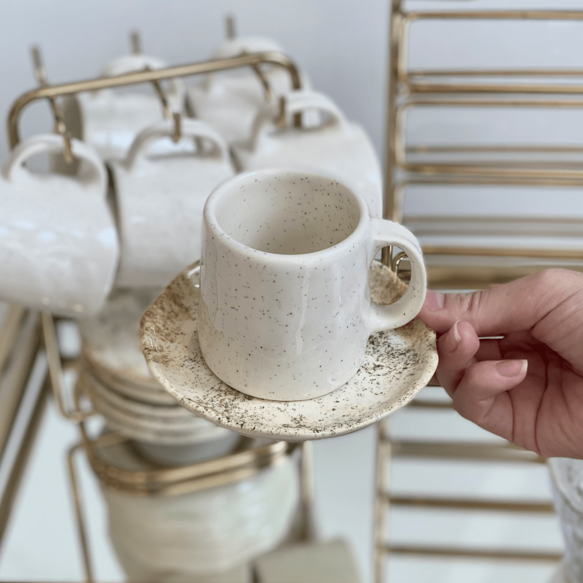 Jogo 6 Xícaras de Café com Pires Aspen Bege - Ela Decora