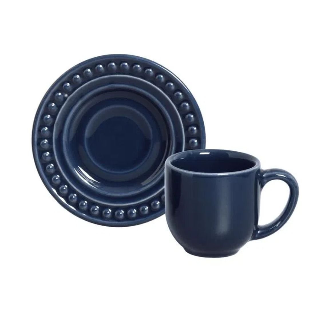 Jogo 6 Xícaras de Café com Píres Atenas Deep Blue 72ml - Ela Decora