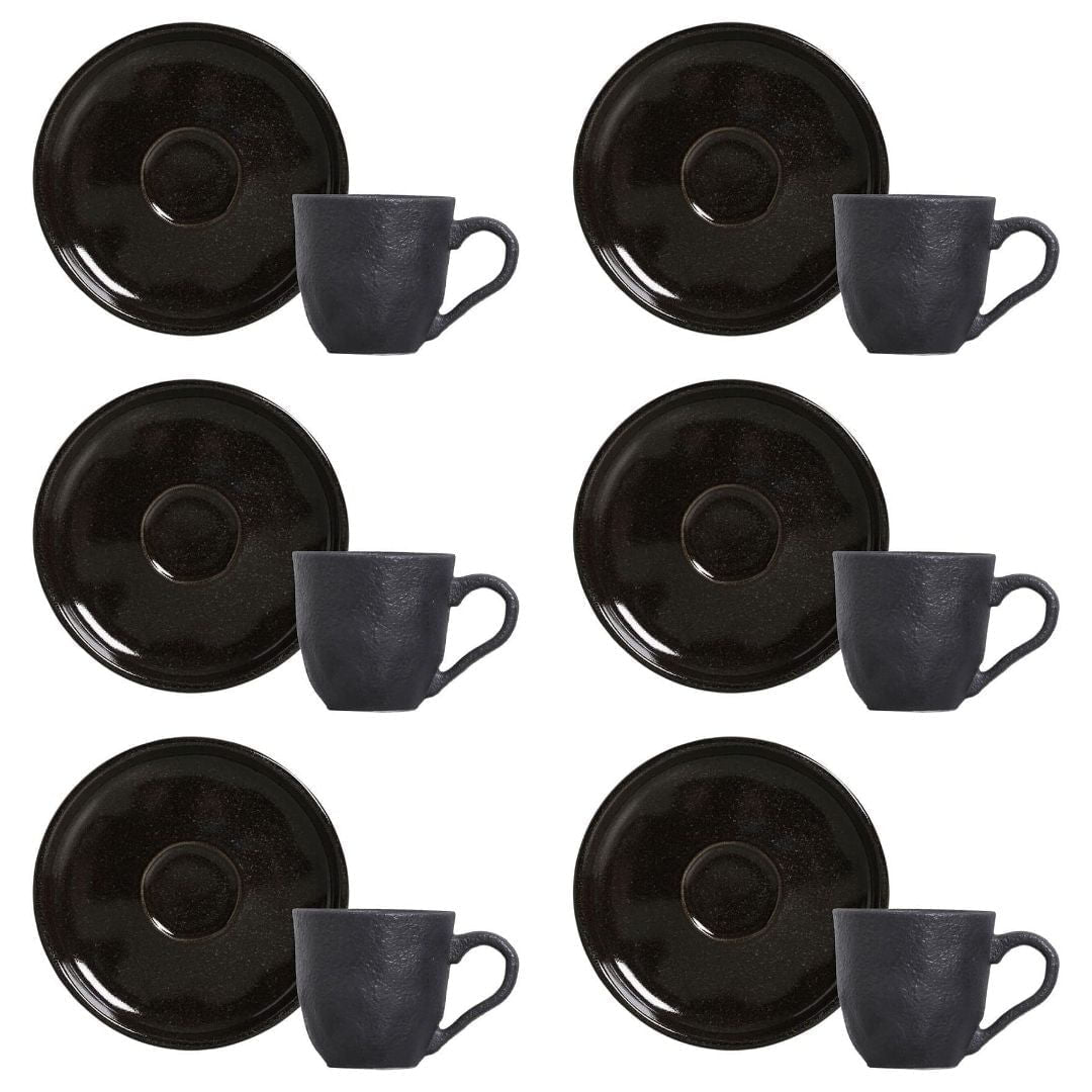 Jogo 6 Xícaras de Café com Píres Bio Black Sand 120ml - Ela Decora