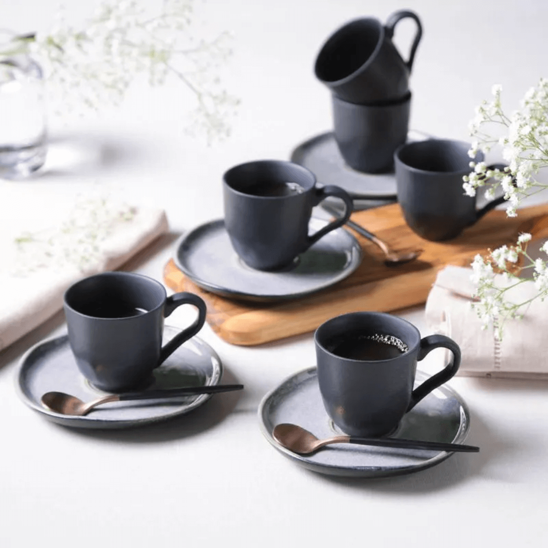 Jogo 6 Xicaras de Café com Pires Bio Dust Cinza 120ml - Ela Decora