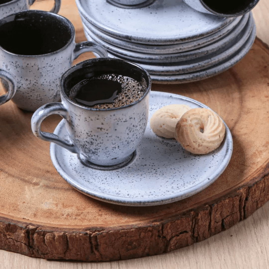 Jogo 6 Xícaras de Café com Pires Bio Echo Descentralizado 70ml - Ela Decora