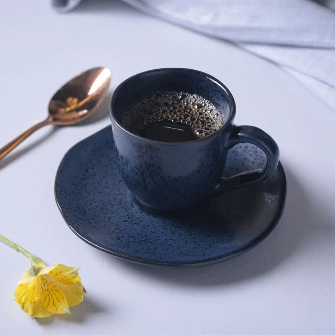 Jogo 6 Xícaras de Café com Pires Bio Night Blue 120ml - Ela Decora