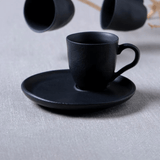 Jogo 6 Xícaras de Café com Pires Bio Preto Matte Descentralizado 70ml - Ela Decora