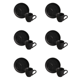 Jogo 6 Xícaras de Café com Pires Bio Preto Matte Descentralizado 70ml - Ela Decora