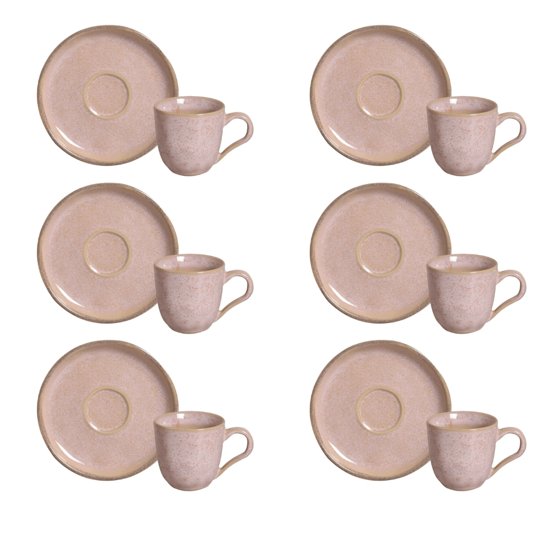 Jogo 6 Xícaras de Café com Píres Bio Rustic Litchi Rosa 120ml - Ela Decora