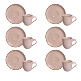 Jogo 6 Xícaras de Café com Píres Bio Rustic Litchi Rosa 120ml - Ela Decora