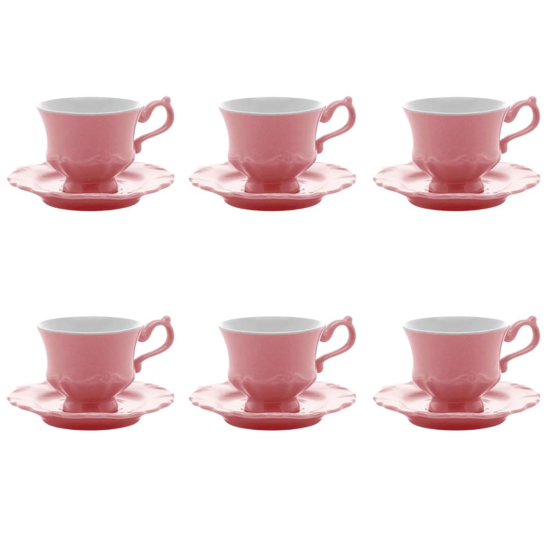 Jogo 6 Xicaras de Café com Pires em Porcelana Fancy Rose 90ml - Ela Decora