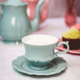 Jogo 6 Xicaras de Café com Pires em Porcelana Fancy Verde 90ml - Ela Decora