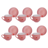 Jogo 6 Xícaras de Café com Pires em Porcelana L'amour Rosa 90ml - Ela Decora