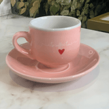 Jogo 6 Xícaras de Café com Pires em Porcelana L'amour Rosa 90ml - Ela Decora