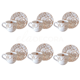 Jogo 6 Xicaras de Café com Pires Fio de Ouro Natal Christmas Day - Ela Decora