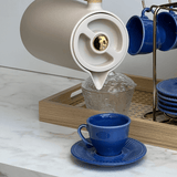 Jogo 6 Xícaras de Café com Píres Frisada Azul 100ml - Ela Decora