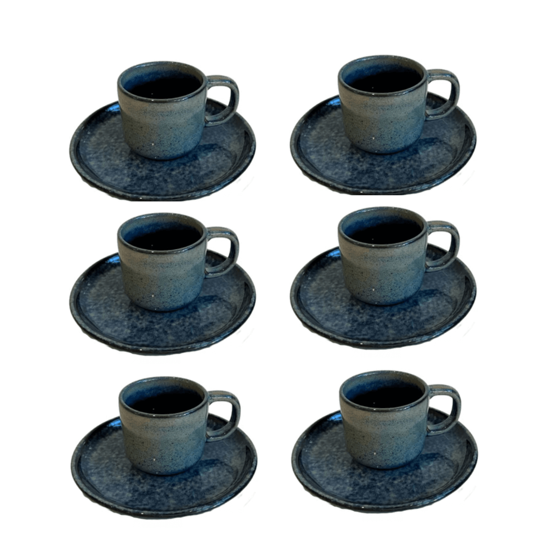 Jogo 6 Xícaras de Café com Píres Jeans 200ml - Ela Decora