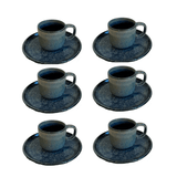 Jogo 6 Xícaras de Café com Píres Jeans 200ml - Ela Decora