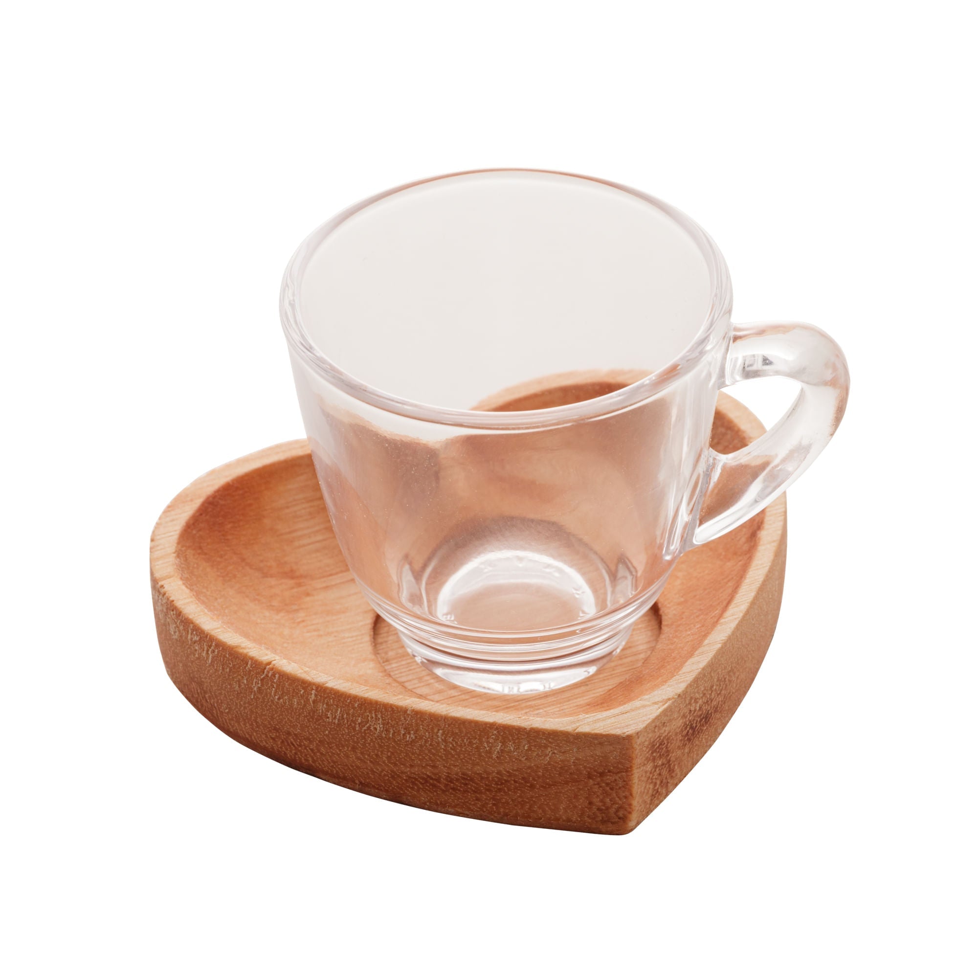 Jogo 6 Xícaras de Café Com Pires Madeira Coração Liptus 75ml - Ela Decora