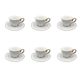Jogo 6 Xícaras de Café com Pires Mon Charmant New Bone Branca com Borda Dourada 90ml - Ela Decora