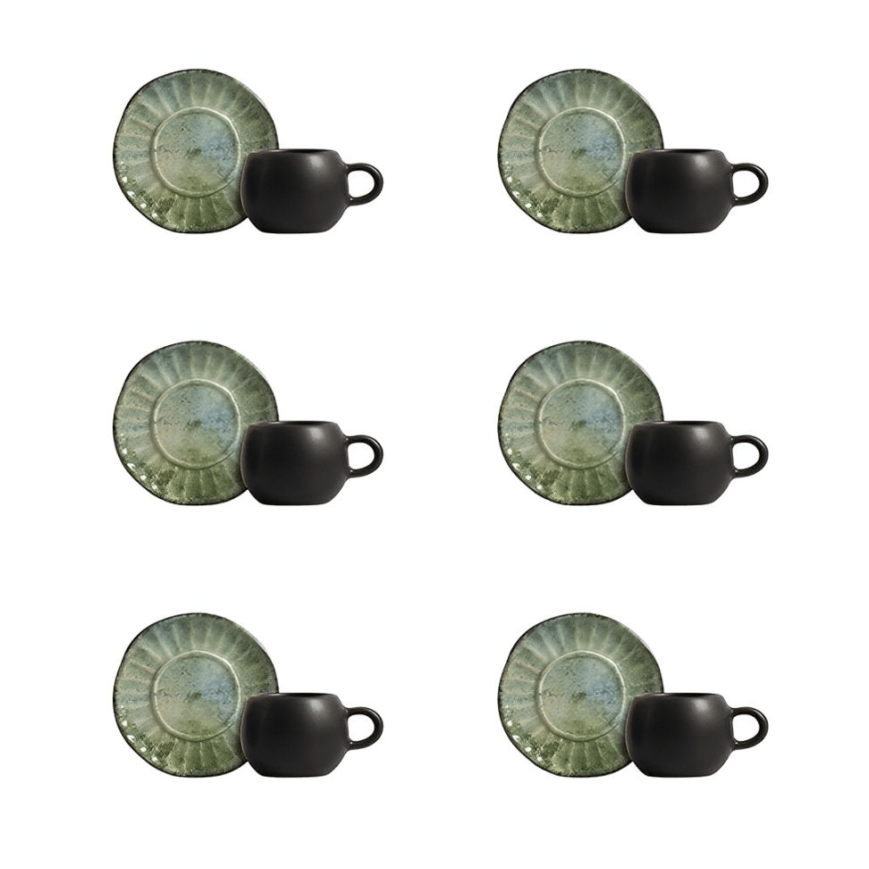 Jogo 6 Xícaras de Café com Pires Oreon Green - Ela Decora