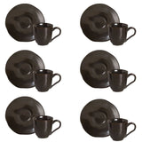 Jogo 6 Xícaras de Café com Píres Orgânico Ferrum Preto 120ml - Ela Decora