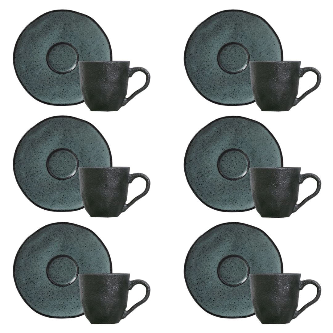 Jogo 6 Xícaras de Café com Píres Orgânico Petroleum Verde 120ml - Ela Decora