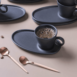 Jogo 6 Xícaras de Café com Pires Oval Neo Preto Matte 110ml - Ela Decora