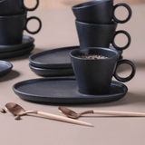 Jogo 6 Xícaras de Café com Pires Oval Neo Preto Matte 110ml - Ela Decora