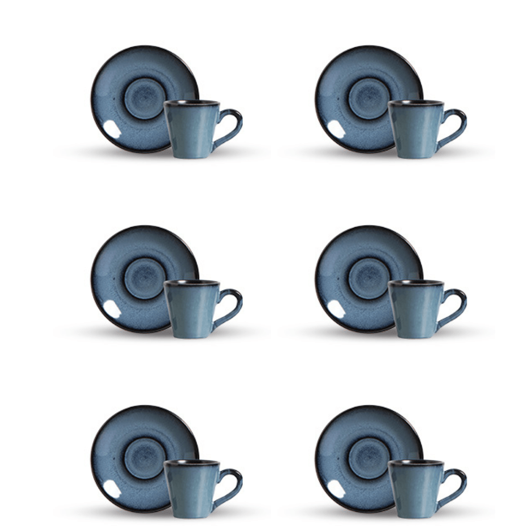Jogo 6 Xícaras de Café com Pires Planet Azul - Ela Decora