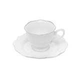 Jogo 6 Xícaras de Café Com Pires Porcelana Branco Com Fio Prateado - 80ml - Ela Decora