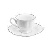Jogo 6 Xícaras de Café Com Pires Porcelana Branco Com Fio Prateado - 80ml - Ela Decora