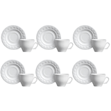 Jogo 6 Xicaras de Café com Pires Princess Branco 100ml - Ela Decora