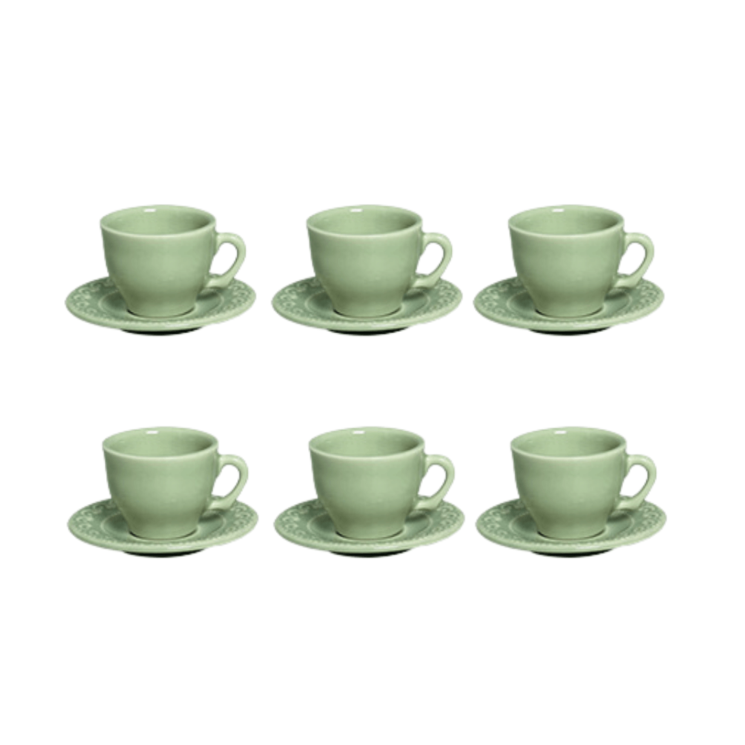 Jogo 6 Xicaras de Café com Pires Princess Celadon Verde - Ela Decora