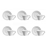 Jogo 6 Xicaras de Café com Pires Rendada Provence Branca 80ml - Ela Decora