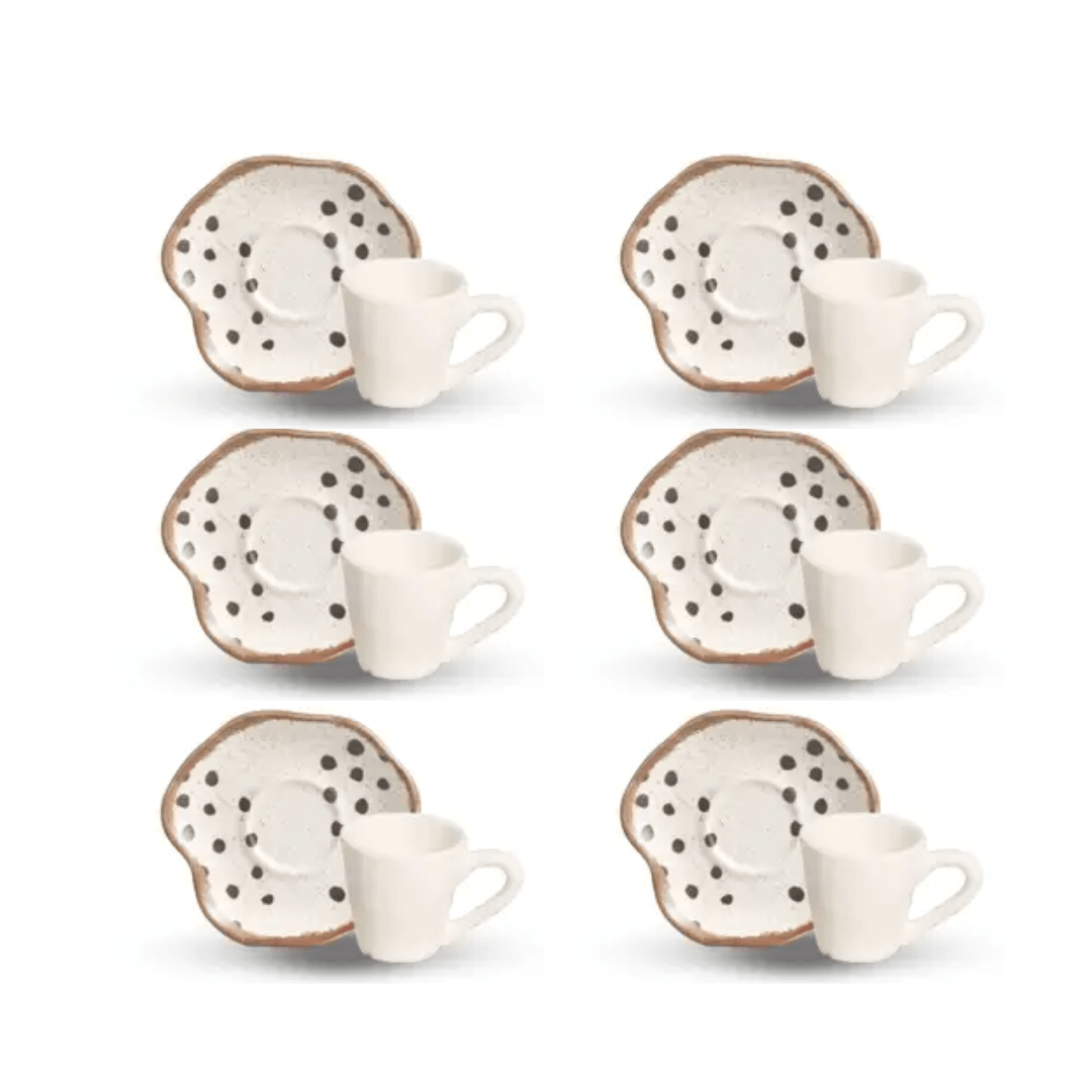 Jogo 6 Xícaras de Café com Pires Strip Branca - Ela Decora