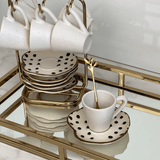 Jogo 6 Xícaras de Café com Pires Strip Branca - Ela Decora