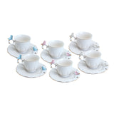 Jogo 6 Xicaras de Café em Porcelana Birds Round Plate Colorido 100ml - Ela Decora