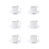 Jogo 6 Xícaras de Café Porcelana com Pires Birds Branca 85ml - Ela Decora
