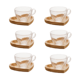 Jogo 6 Xicaras de Chá com Pires Coração Madeira Pinus 190ml - Ela Decora