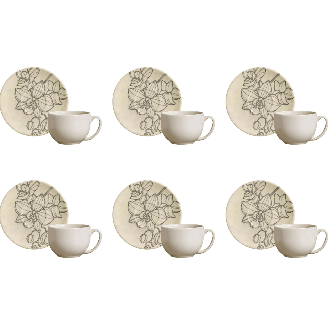 Jogo 6 Xícaras de Chá com Pires Coup Bloom 260ml - Ela Decora