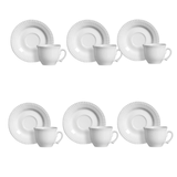 Jogo 6 Xicaras de Chá com Pires Frisada Branca 200ml - Ela Decora