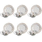 Jogo 6 Xicaras de Chá com Pires Natal Christmas Day 200ml - Ela Decora