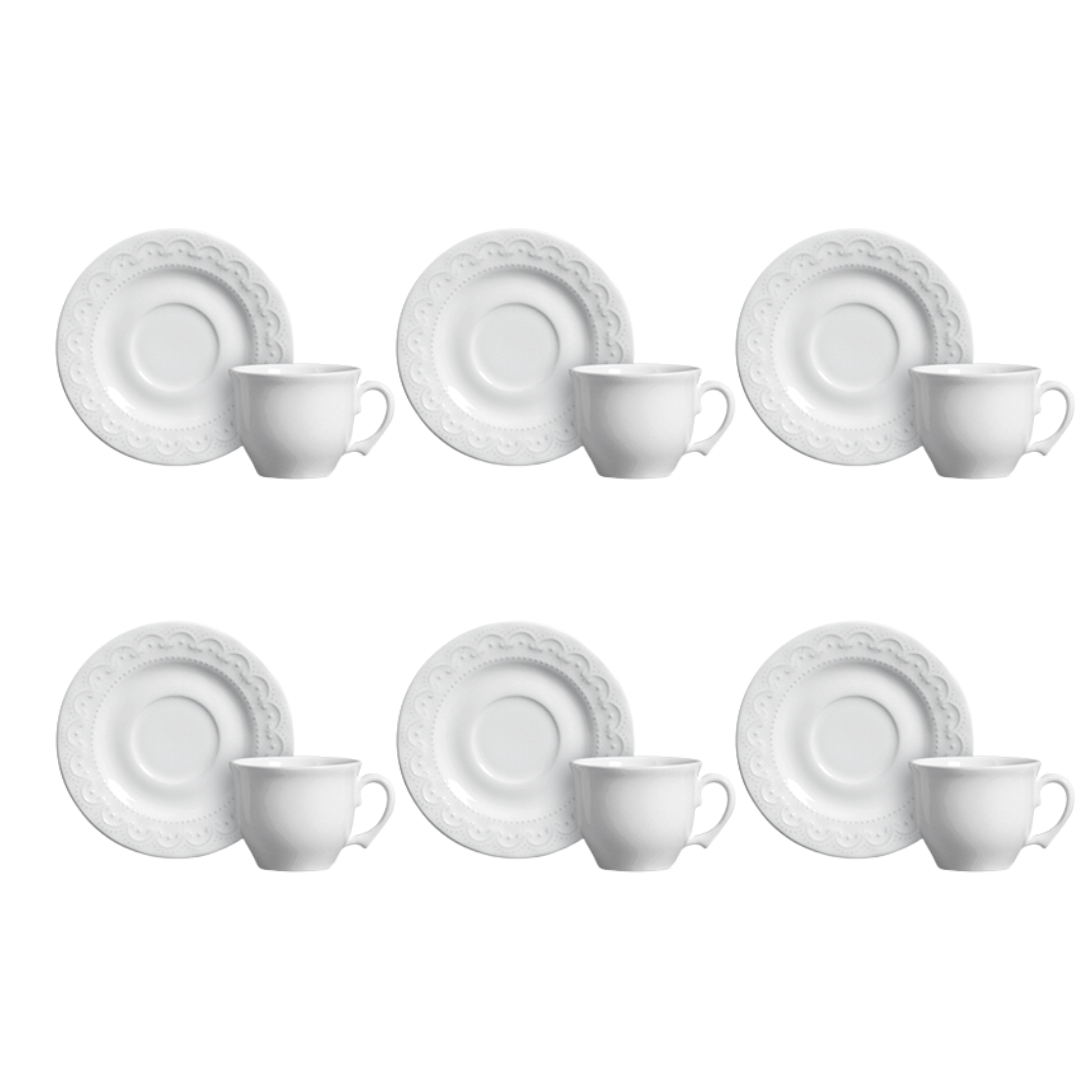 Jogo 6 Xicaras de Chá com Pires Princess Branco - Ela Decora