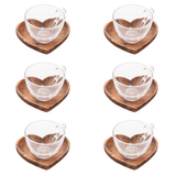 Jogo 6 Xícaras de Chá Com Prato em Madeira Teca Coração 190ml - Ela Decora