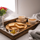 Jogo 6 Xícaras de Chá Com Prato em Madeira Teca Coração 190ml - Ela Decora