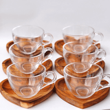 Jogo 6 Xícaras de Chá Com Prato Madeira Liptus Coração 190ml - Ela Decora