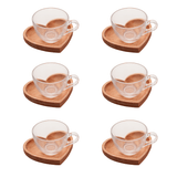 Jogo 6 Xícaras de Chá Com Prato Madeira Liptus Coração 190ml - Ela Decora