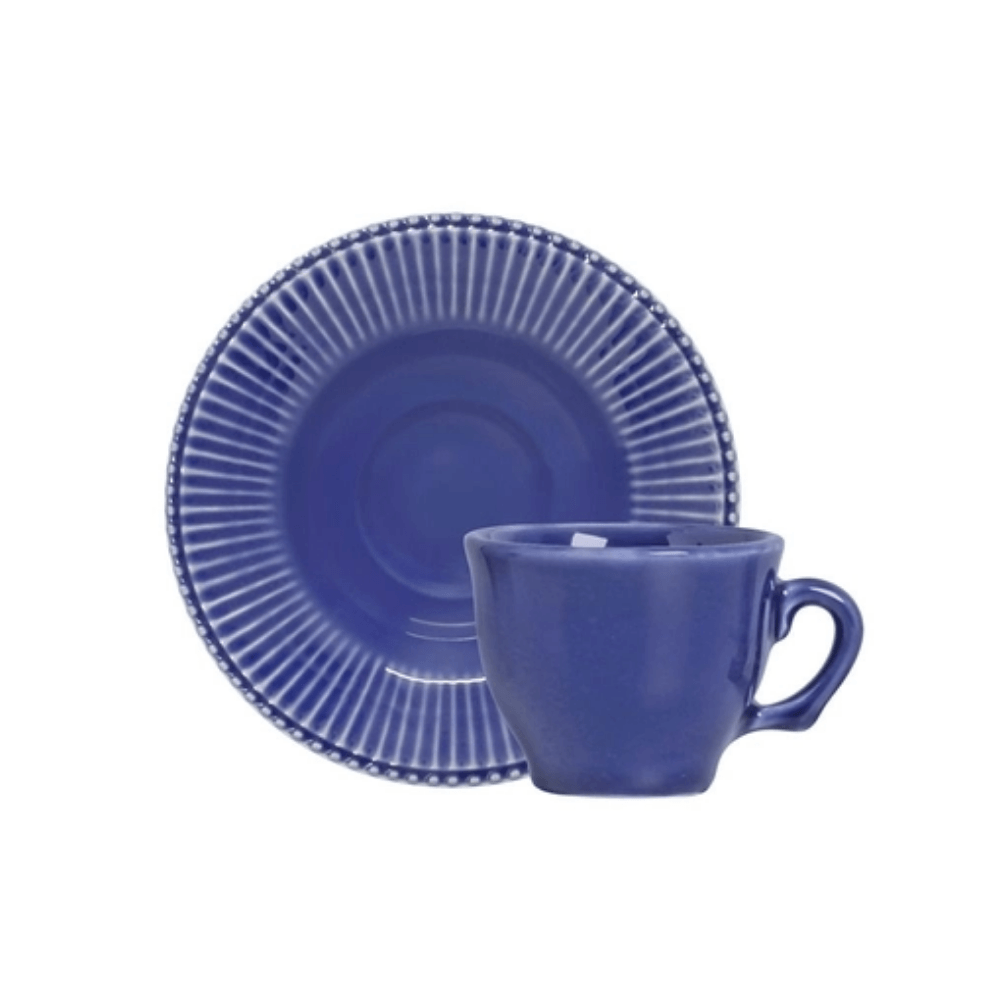 Jogo 6 Xícaras de Chá Frisada Azul 200ml - Ela Decora