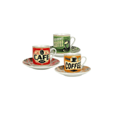 Jogo 6 Xicaras Diner para Café com Pires Porcelana Sortido 80ml - Ela Decora