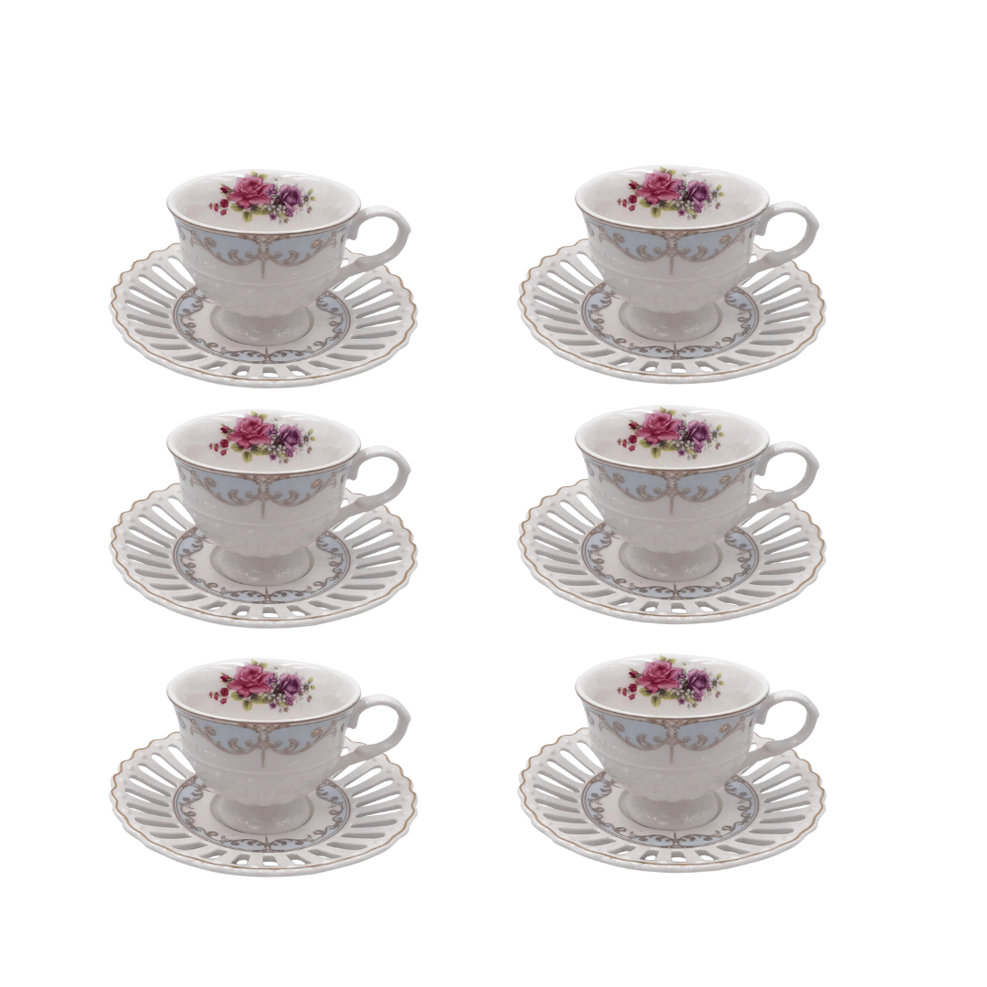 Jogo 6 Xícaras para Café com Pires Mon Cheri New Bone Branco 80ml - Ela Decora