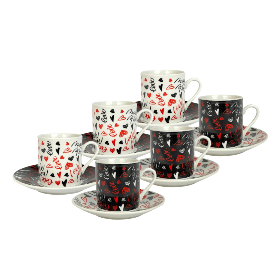 Jogo 6 Xicaras para Café com Pires Porcelana 80ml Sortido - Ela Decora