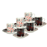 Jogo 6 Xicaras para Café com Pires Porcelana 80ml Sortido - Ela Decora